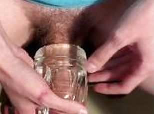 4K POV Twink edges his big cock and shoots cum using a transparent fleshlight sleeve