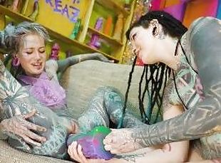 Tattooed alternative girls ANAL testing new CRAZY TOYS, lesbian, anal GAPE, prolapse, ass stretch