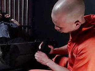 Restrained prison guard feet tormented by deviant gay inmate