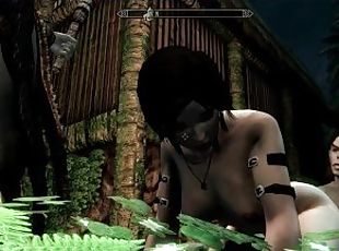 Lara Croft. A famous girl gets fucked by a blacksmith and an elf  Skarim porno