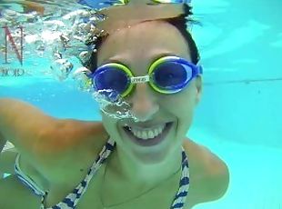 Underwater Mermaid. Amazing underwater show. Bikini underwater