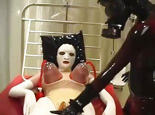 Store patter, Lesbisk, Slave, Fetish, Latex, Elskerinde, Femidom, Maske, Gummi