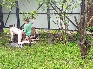 Mistress ties up slave outdoors - strapon sex and domination