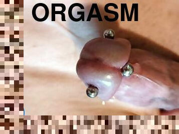 Upclose Precumming Pierced Cock that Can't Hold Back and Cums Handsfree