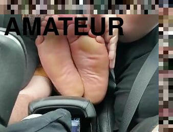 Latino dude foot worshipped and licked while driving