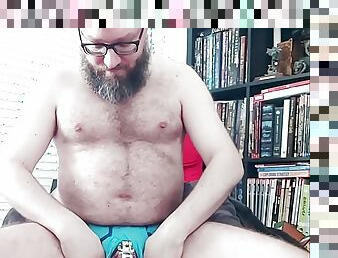 Piggy chastity locked bear enjoys some cummy and musky undies