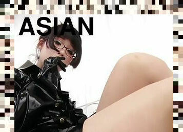 Asian girl in black latex