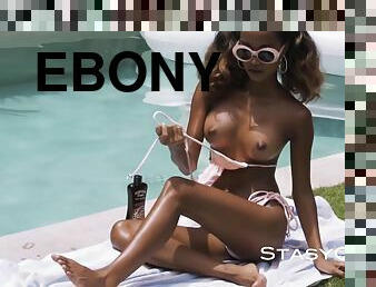 Hot Ebony Babe Gets Naked At The Pool