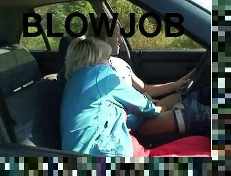 Picked up old blonde rides his big dick roadside