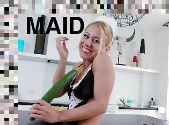 Naughty maid put cucumber in the asshole and fucks with bbc