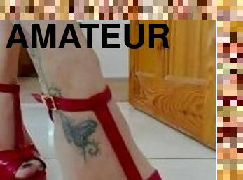 Sexy red 6 inch Kurt Geiger heels on my marble floor!