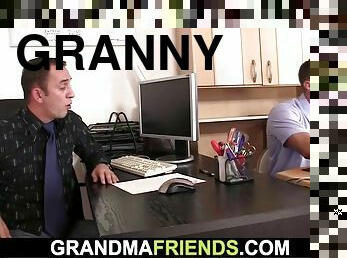 Granny agrees threesome sex for job
