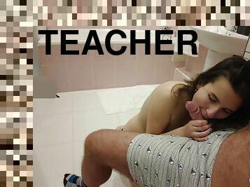 Raunchy 18-year-old sucking on her teacher's male stick