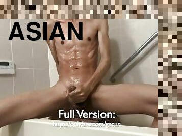 asiatique, giclée, ejaculation-sur-le-corps, gay, ejaculation, toilette, solo, bite