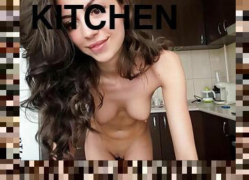 Slim Dumpster Plays With Vibrator In The Kitchen