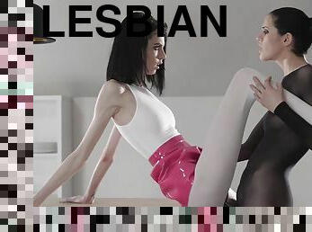 Pleasure-seeking teens go lesbian playing with strapon