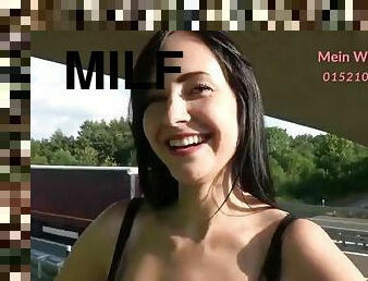 Outside, milf is fucked hard on the side of the road