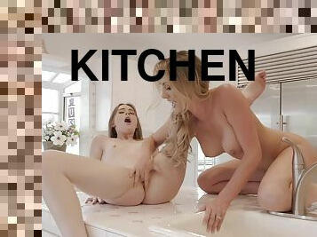 Brett Rossi and Danni Rivers having fun in the kitchen