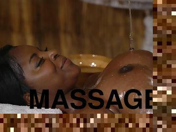 Massage Rooms - Black Temptress Gobbles Chunky Male Stick 1