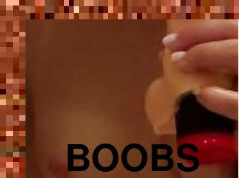 Sexy girl with perfect boobs sucks dildo????????