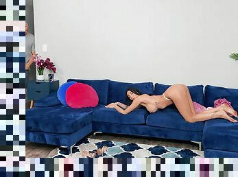 Unforgettable doll Azul Hermosa fucked well on a plush blue sofa