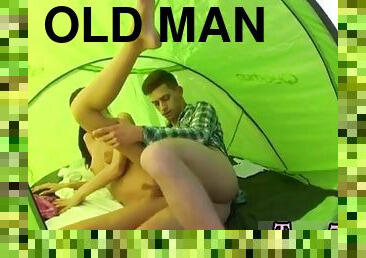 Teen gardener old man Eveline gets fucked at the campsite