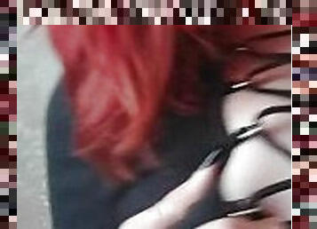 A girl is smoking and wants someone to touch her tits.
