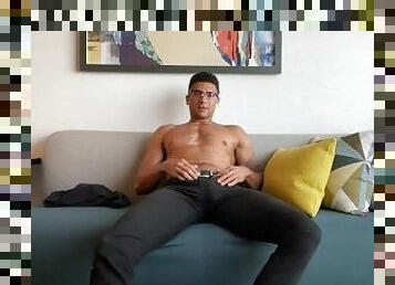 Uncut Stud With Glasses Strokes Solo in Hotel Til Huge Load