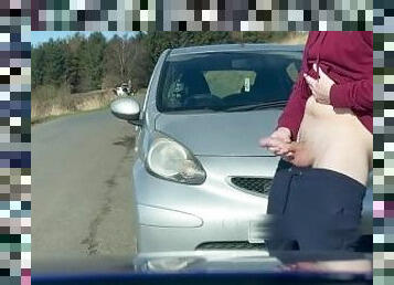 TEEN CAUGHT JERKING ON PUBLIC ROAD BY COUPLE