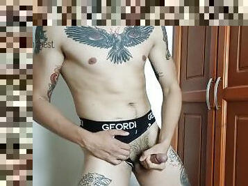 pelancapan, merangsangkan-zakar, kotor, berahi, solo, zakar, seluar-dalam-underwear