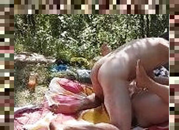 Forest outdoor blowjob and passionate fuck blonde milf foot fetish