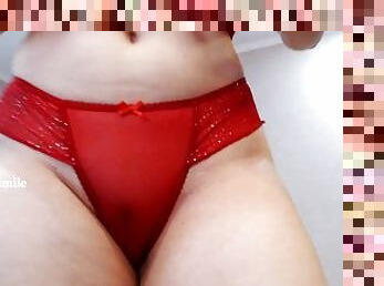 panties cameltoe teasing close-up under the christmas tree