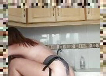 STUDENTS Mexican Lesbians Fucking in the kitchen with strap-on