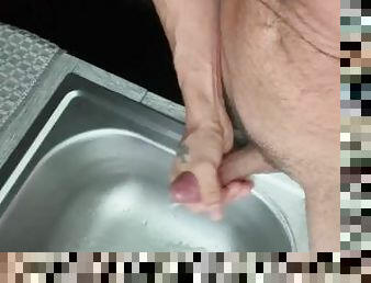 Slow Motion Spit on Dick Cumshot in Kitchen Sink