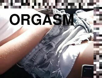 Orgasm control in the taxi Hot public orgasm