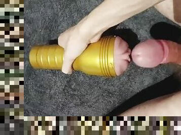 Jerking off with a fleshlight and cumming on it