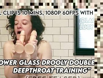 Shower Glass Drooly Double Dildo Deepthroat Training Trailer Lucy LaRue @LaceBaby Uberrime Dildos