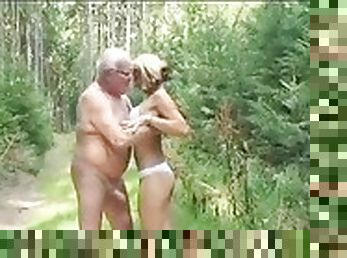 Blowing an old man in the woods