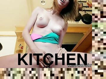 Cheater blond sucking dick in the kitchen