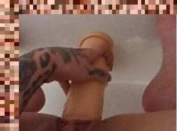Tattooed Amateur blonde fucking until orgasm with dildo