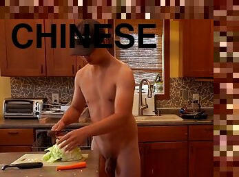 Naked chef cooking Chinese food