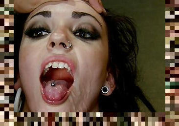 Hardcore brunette is swallowing big loads