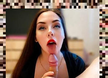 Gentle blowjob with red lipstick