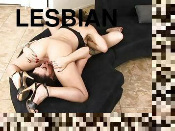 Lesbians in lingerie exchange some oral pleasures
