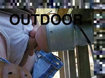 Fleshlight fucks through tight white panties outdoors