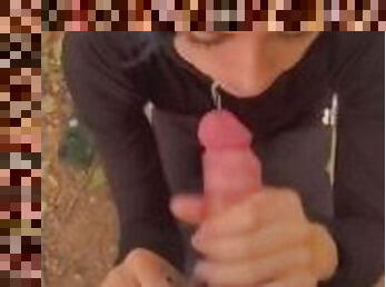 Tiny teen sucks dick in Central Park