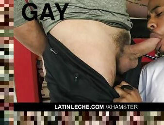 LatinLeche - Latin stud takes two cocks in his mouth
