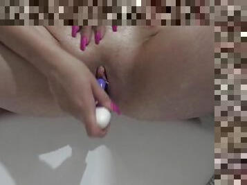 CLOSE UP in Shower with 2 super CUTE PINK & PURPLE toys