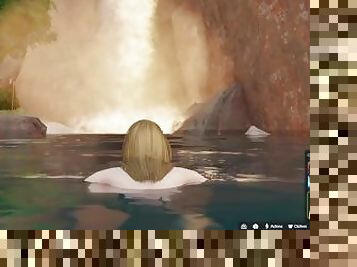 Nude beach, swimming topless in a waterfall