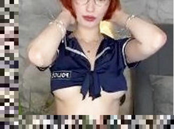 Do you like my new Police costume? Amateur red head footage